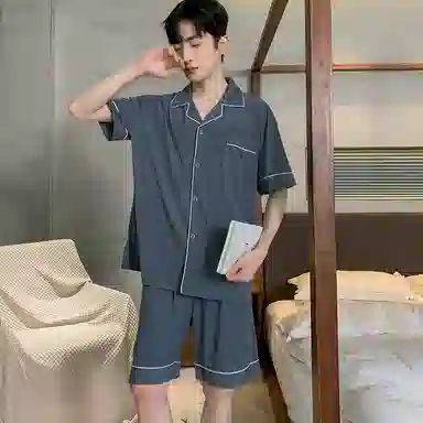 兰缪 夏季冰丝短袖时尚休闲短裤睡衣套装 男款 黑色