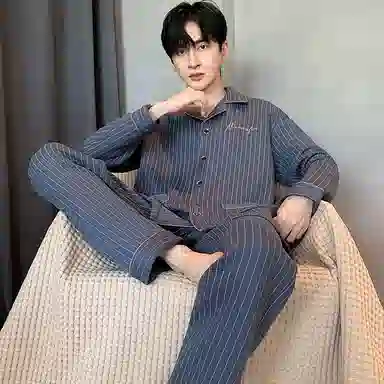 兰缪 加厚保暖亲肤长袖长裤家居服睡衣套装 男款 藏青色