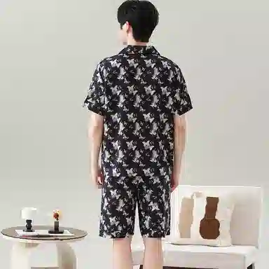 兰缪 可外穿冰丝短袖短裤青年薄款家居服睡衣套装 男款