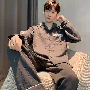 兰缪 加厚长袖舒适休闲可外穿家居服睡衣套装 男款 黑色