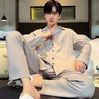 兰缪 休闲舒适简约长袖长裤可外穿家居服睡衣套装 男款 图片色