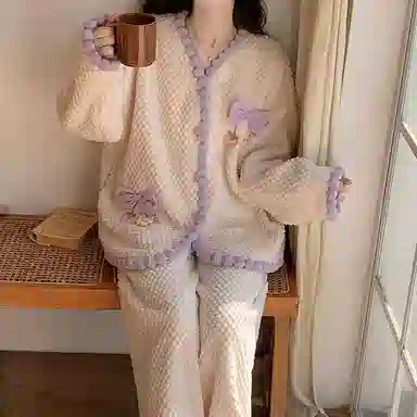 兰缪 可爱保暖休闲加厚家居服睡衣套装 女款 图色