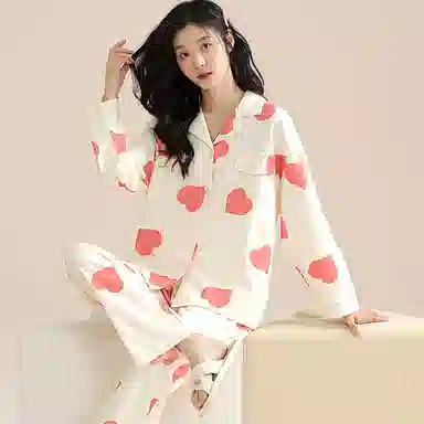 兰缪 甜美休闲开衫长袖长裤睡衣套装 女款 图片色