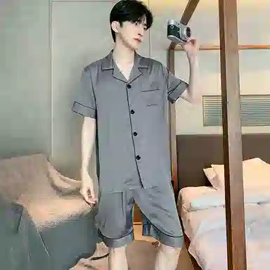 兰缪 夏季冰丝短袖时尚休闲短裤睡衣套装 男款 黑色