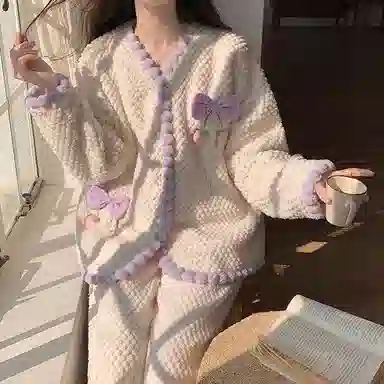 兰缪 可爱保暖休闲加厚家居服睡衣套装 女款 图色