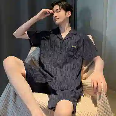 兰缪 时尚简约高级短袖凉感休闲短裤舒适亲肤长裤睡衣套装 男款