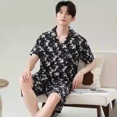 兰缪 可外穿冰丝短袖短裤青年薄款家居服睡衣套装 男款