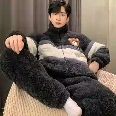 兰缪 三层加厚保暖青年舒适亲肤睡衣套装 男款 图片色