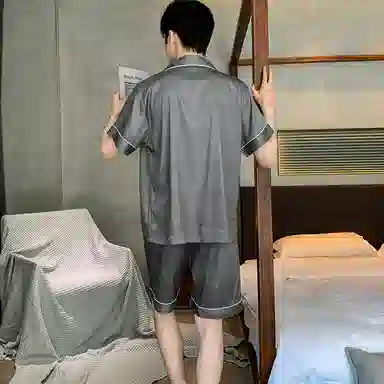 兰缪 夏季冰丝短袖时尚休闲短裤睡衣套装 男款 黑色