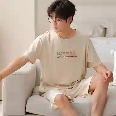 兰缪 舒适凉感透气短袖可外穿家居服睡衣套装 男款 图片色