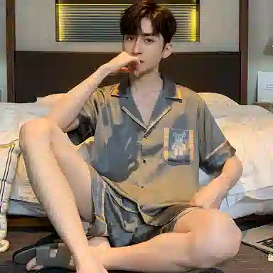 兰缪 夏季冰丝短袖时尚休闲短裤睡衣套装 男款 黑色