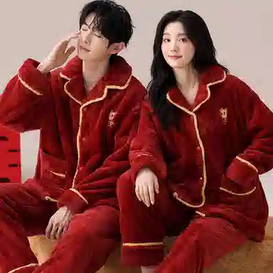 兰缪 舒适亲肤休闲睡衣套装 男女同款 红色