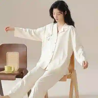 兰缪 薄款长袖长裤纯色高级感家居服睡衣套装 女款 图片色