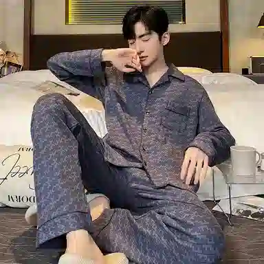 兰缪 休闲舒适亲肤长袖长裤家居服睡衣套装 男款 藏青色