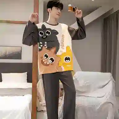 兰缪 卡通学生青少年薄款休闲长袖长裤家居服睡衣套装 男款 图片色
