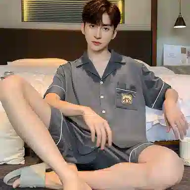 兰缪 夏季冰丝短袖时尚休闲短裤睡衣套装 男款 黑色