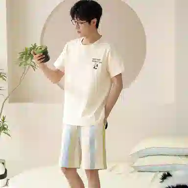 兰缪 卡通舒适休闲短袖五分裤夏季睡衣套装 男款 图片色