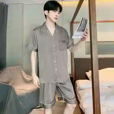 兰缪 夏季冰丝短袖时尚休闲短裤睡衣套装 男款 黑色