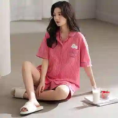 兰缪 可爱卡通休闲短袖三分裤夏季睡衣套装 女款 图片色