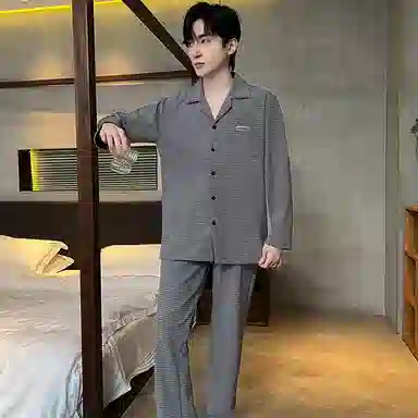兰缪 加厚发热长袖舒适亲肤条纹睡衣套装 男款 图色