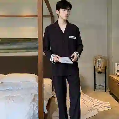 兰缪 纯棉长袖青少年时尚休闲家居服睡衣套装 男 图色