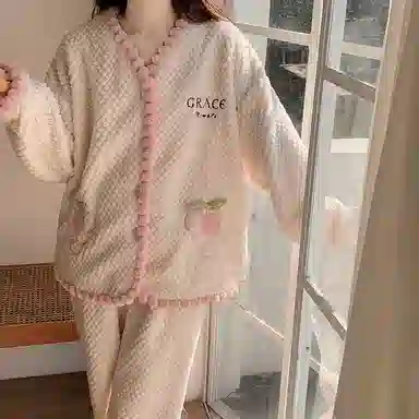 兰缪 可爱保暖休闲加厚家居服睡衣套装 女款 图色