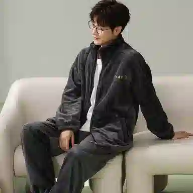 兰缪 新婚喜庆珊瑚绒加绒加厚本命年保暖长袖长裤睡衣套装 男款 红色