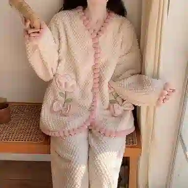 兰缪 可爱保暖休闲加厚家居服睡衣套装 女款 图色