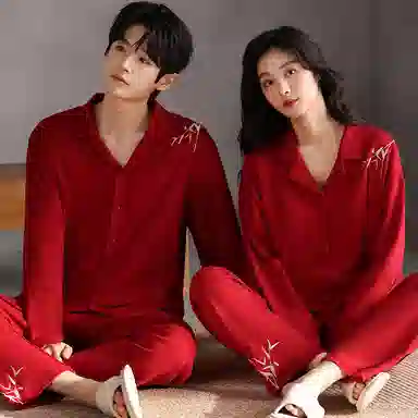 兰缪 长袖结婚新婚喜庆本命年长裤睡衣套装 女款 红色