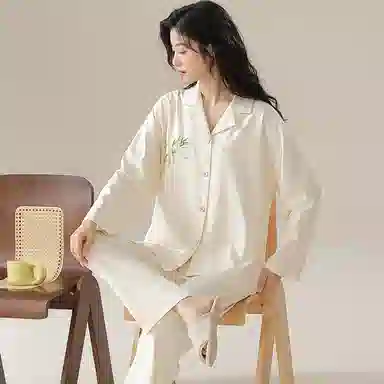 兰缪 薄款长袖长裤纯色高级感家居服睡衣套装 女款 图片色