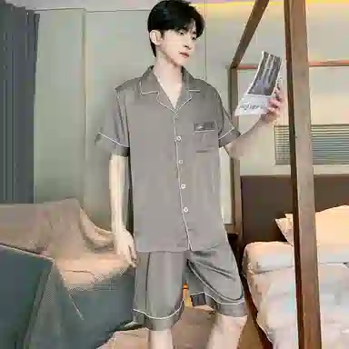 兰缪 时尚简约高级短袖凉感休闲短裤舒适亲肤长裤睡衣套装 男款