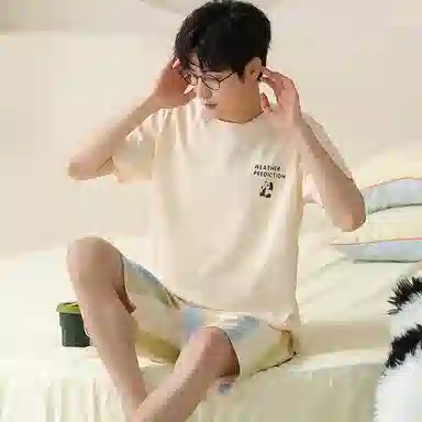 兰缪 卡通舒适休闲短袖五分裤夏季睡衣套装 男款 图片色