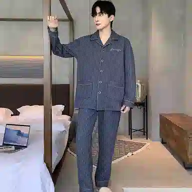 兰缪 加厚保暖亲肤长袖长裤家居服睡衣套装 男款 藏青色