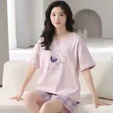 兰缪 休闲舒适短袖薄款家居服可外穿睡衣套装 女款 图片色