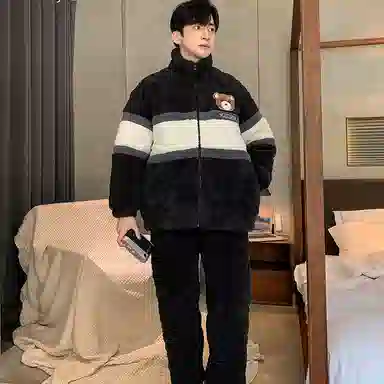 兰缪 三层加厚保暖青年舒适亲肤睡衣套装 男款 图片色