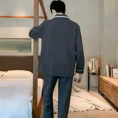 兰缪 加厚长袖舒适休闲可外穿家居服睡衣套装 男款 黑色