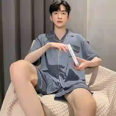 兰缪 夏季冰丝短袖时尚休闲短裤睡衣套装 男款 黑色