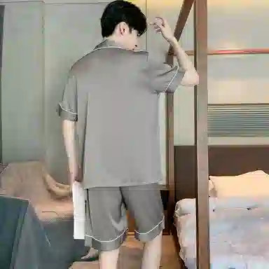 兰缪 时尚简约高级短袖凉感休闲短裤舒适亲肤长裤睡衣套装 男款