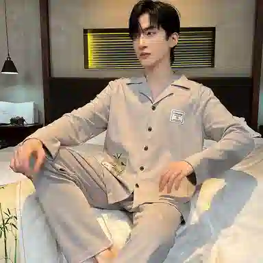 兰缪 休闲舒适简约长袖长裤可外穿家居服睡衣套装 男款 图片色