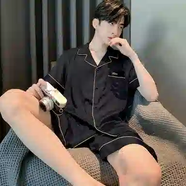 兰缪 时尚简约高级短袖凉感休闲短裤舒适亲肤长裤睡衣套装 男款