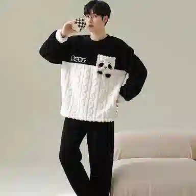 兰缪 新婚喜庆珊瑚绒加绒加厚本命年保暖长袖长裤睡衣套装 男款 红色