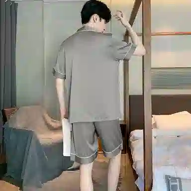 兰缪 夏季冰丝短袖时尚休闲短裤睡衣套装 男款 黑色