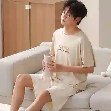 兰缪 舒适凉感透气短袖可外穿家居服睡衣套装 男款 图片色