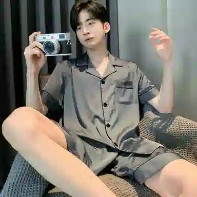 兰缪 夏季冰丝短袖时尚休闲短裤睡衣套装 男款 黑色