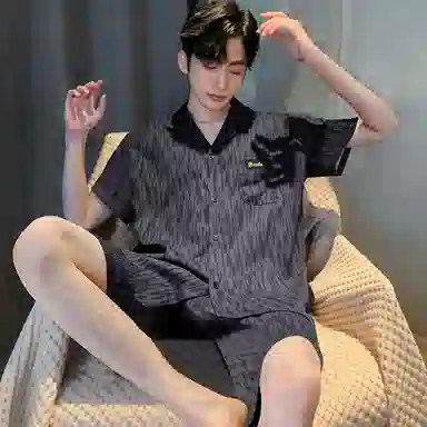 兰缪 时尚简约高级短袖凉感休闲短裤舒适亲肤长裤睡衣套装 男款