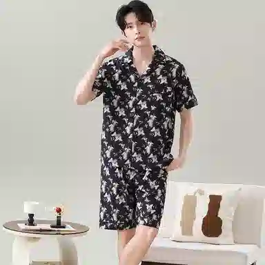 兰缪 可外穿冰丝短袖短裤青年薄款家居服睡衣套装 男款