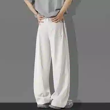 童先森 夏季薄款小狗刺绣阔腿直筒弯刀裤子垂感宽松休闲裤 男款