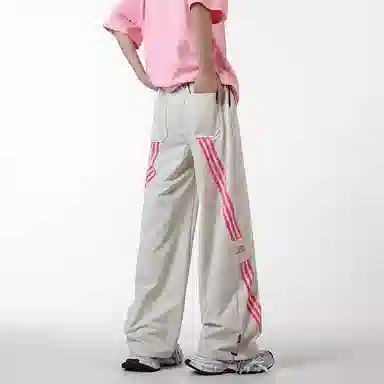 童先森 条纹三条杠撞色拼接垂感阔腿运动休闲裤 男款