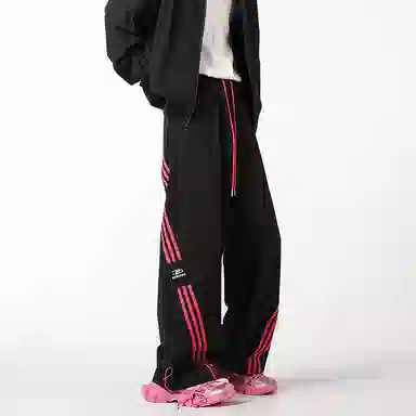 童先森 条纹三条杠撞色拼接垂感阔腿运动休闲裤 男款