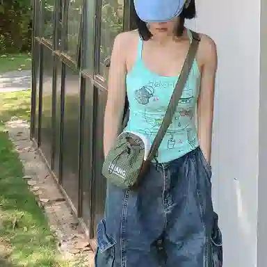 韩版抽绳轻便小众时尚个性 尼龙 手机包 常规 男女同款情侣款 多色